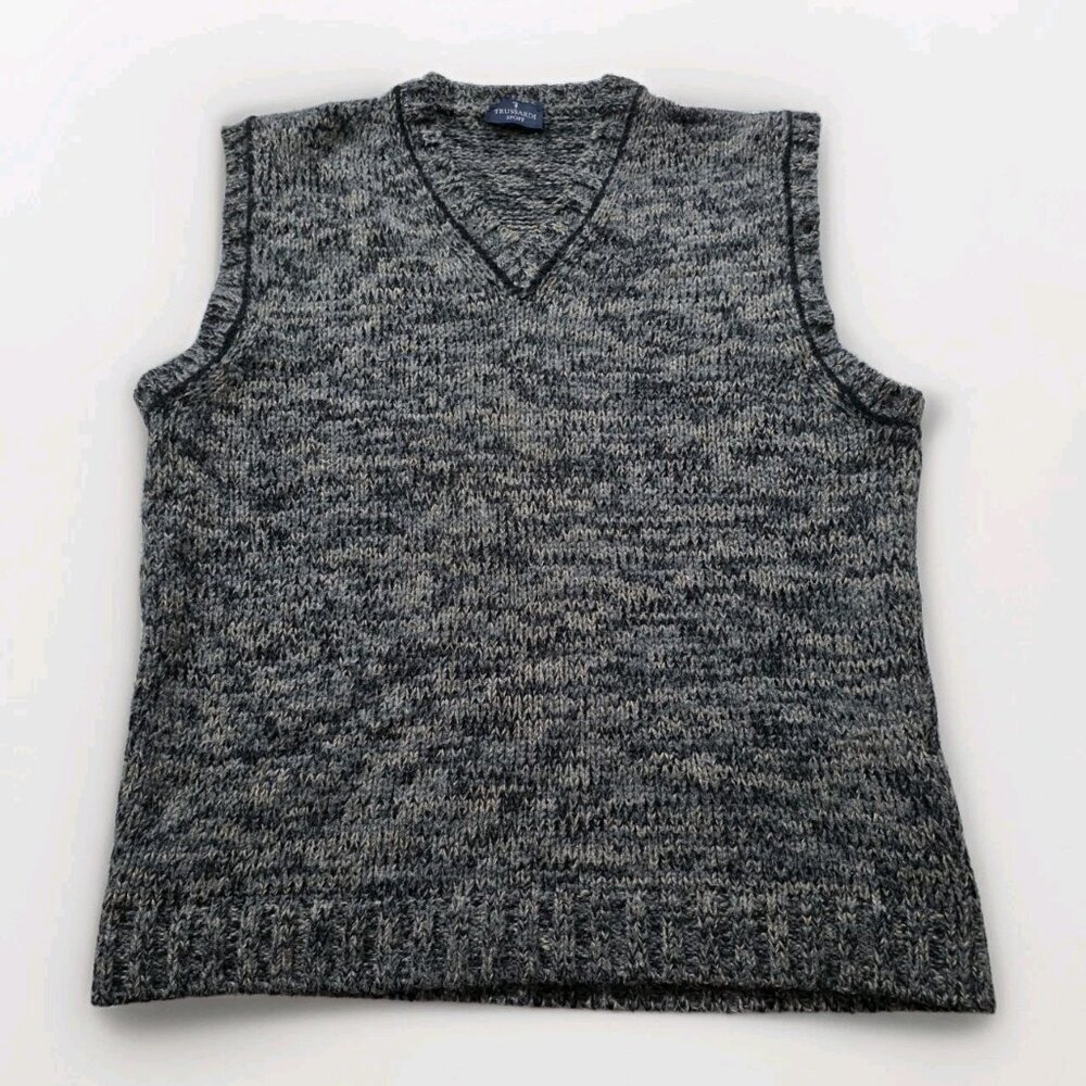Trussardi Sport Knit Vest Mens M/L Marled V Neck Made In Italy Wool Blend Vtg